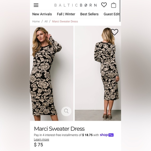 Baltic Born Black and Cream Knit Floral Dress size M. Just beautiful! - Picture 6 of 7